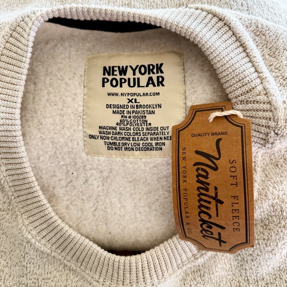 New Virginia Beach Embroidered Heather Knit Sweater Women's sz XL Natural Brown - Picture 7 of 8